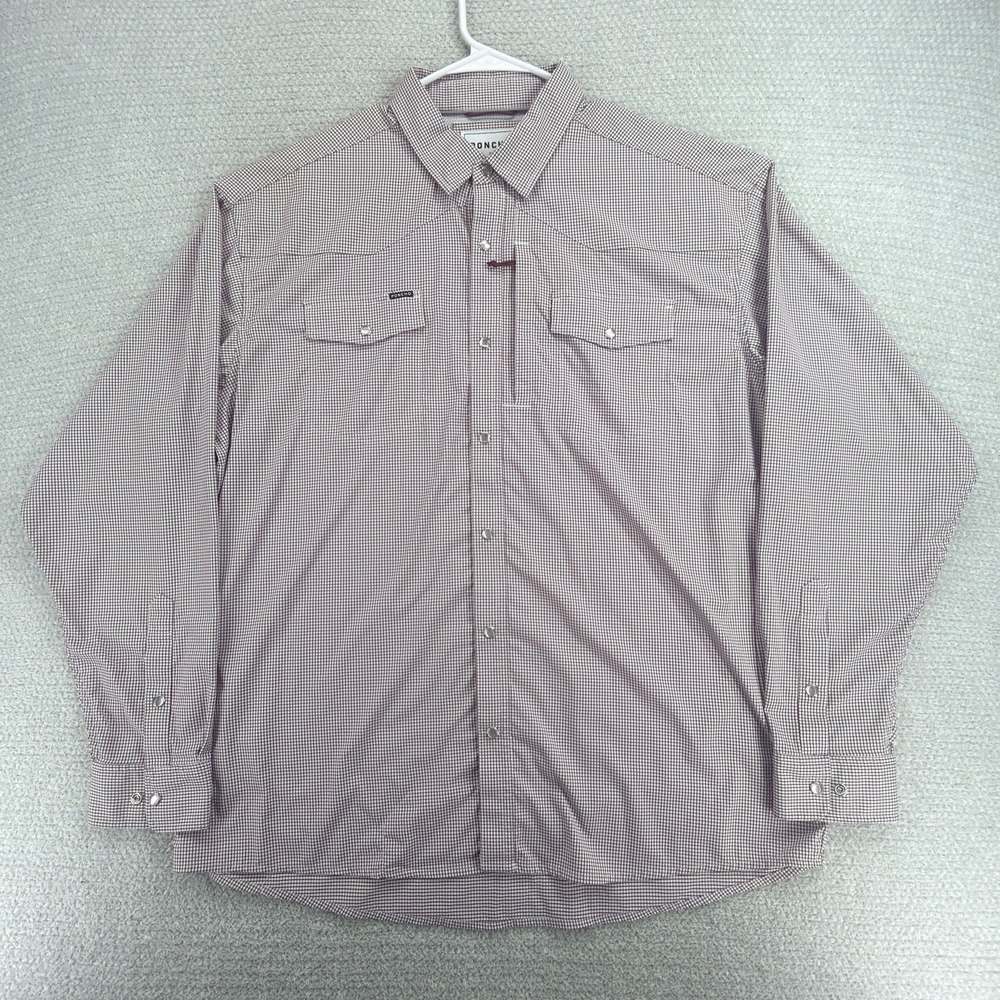 Poncho The Good Bull Western Shirt Mens XL Maroon Microcheck Pearl Snap Fishing